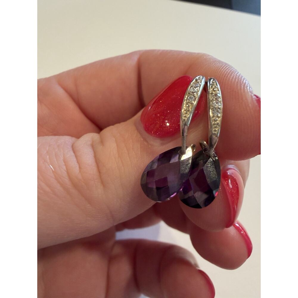 925 Sterling CZ And Amethyst? Drop Earrings NV